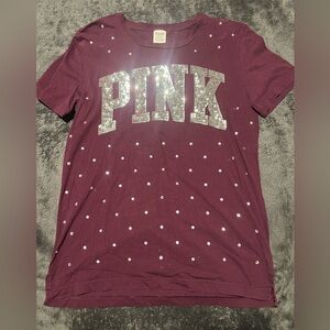PINK by Victoria Secret S short sleeve maroon top with rhinestones & sequins